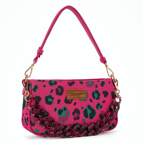 Wrangler Leopard Print Canvas Shoulder Bag with Chain Strap