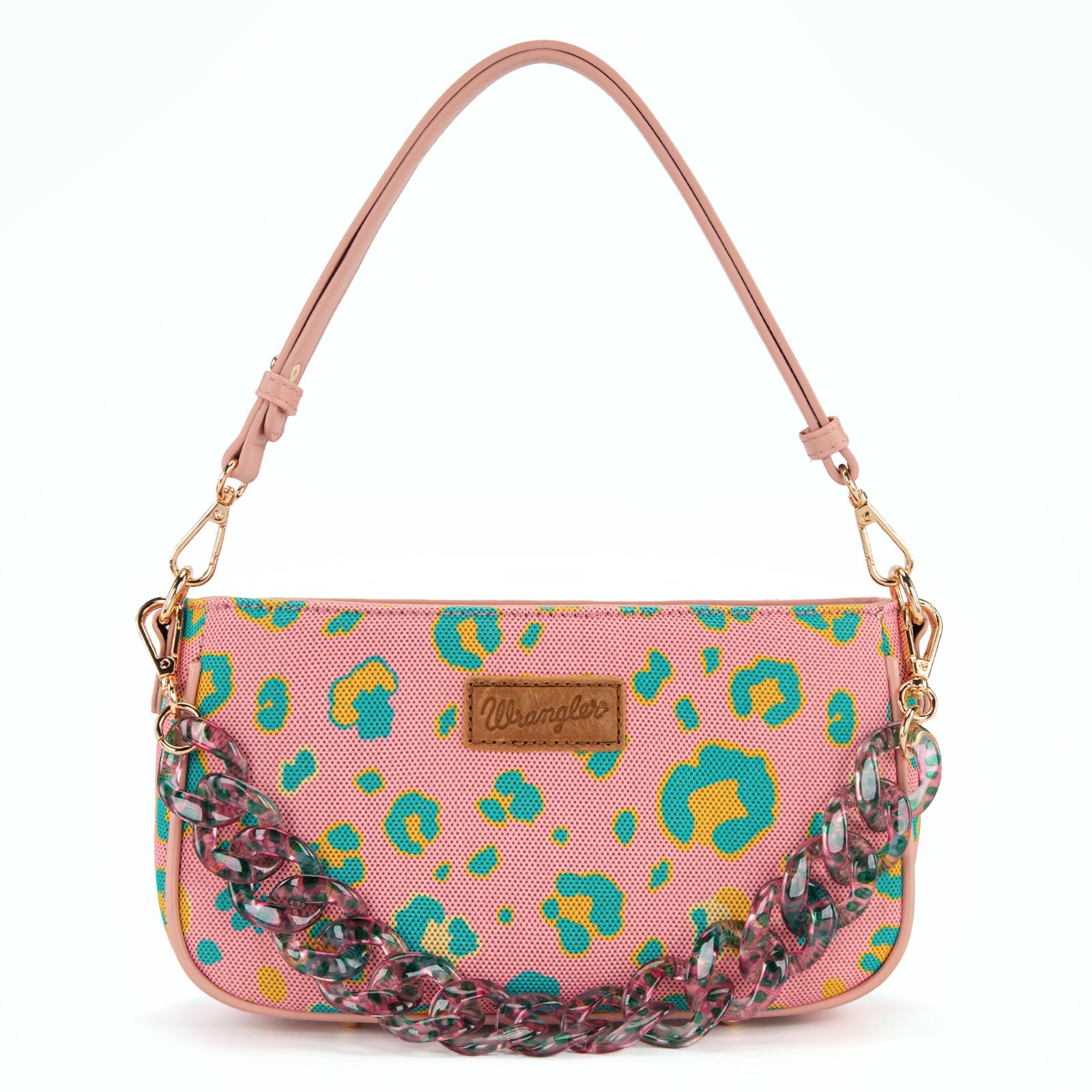 Wrangler Leopard Print Canvas Shoulder Bag with Chain Strap