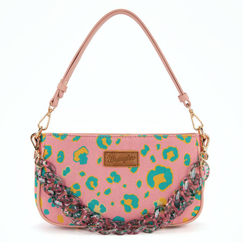 Wrangler Leopard Print Canvas Shoulder Bag with Chain Strap