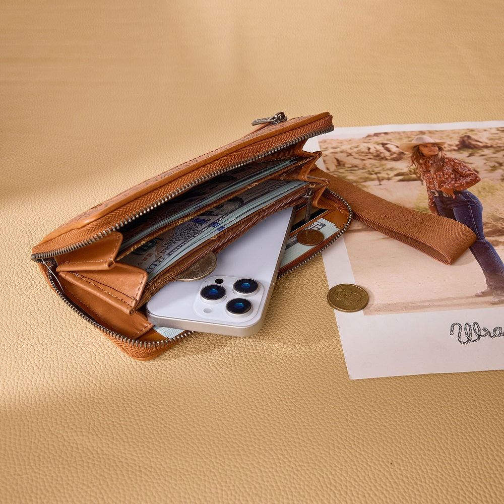 Wrangler Scroll Print Zip Around Wallet