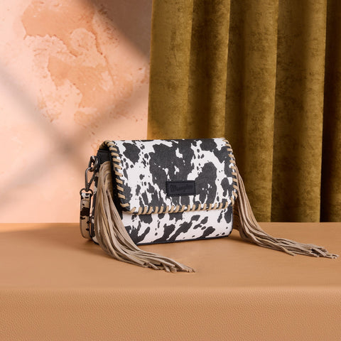 Wrangler Cow Print Fringe Crossbody Bag