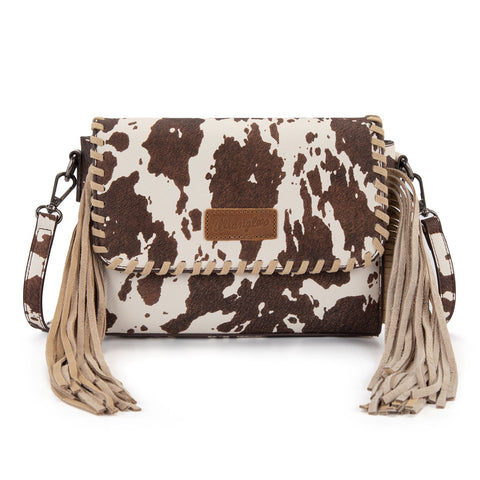 Wrangler Cow Print Fringe Crossbody Bag
