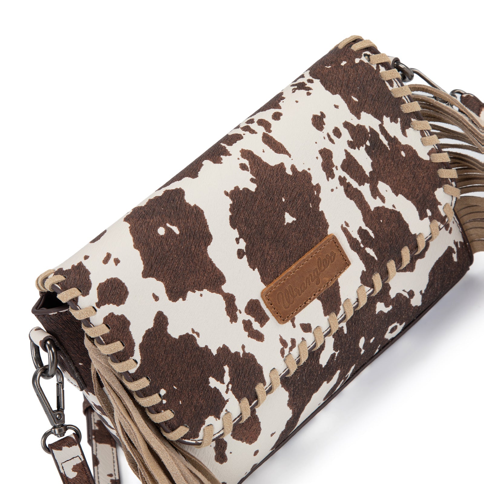 Wrangler Cow Print Fringe Crossbody Bag
