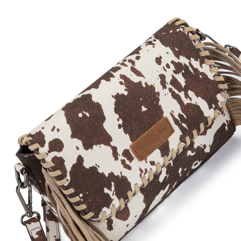 Wrangler Cow Print Fringe Crossbody Bag