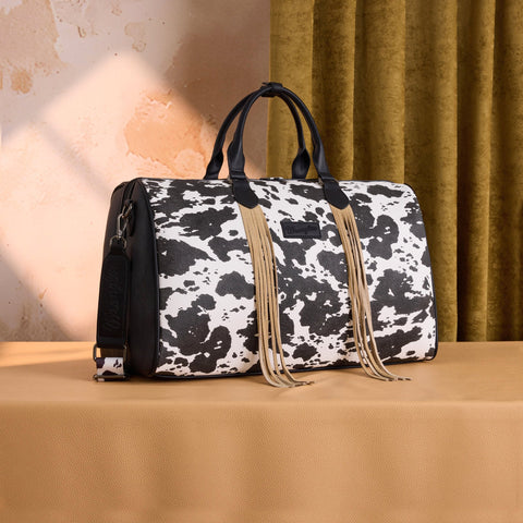 Wrangler Cow Print Fringe Duffle/Crossbody