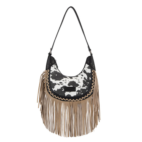 Wrangler Cow Print Fringe Shoulder Hobo Bag