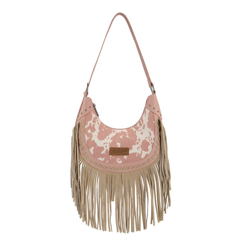 Wrangler Cow Print Fringe Shoulder Hobo Bag