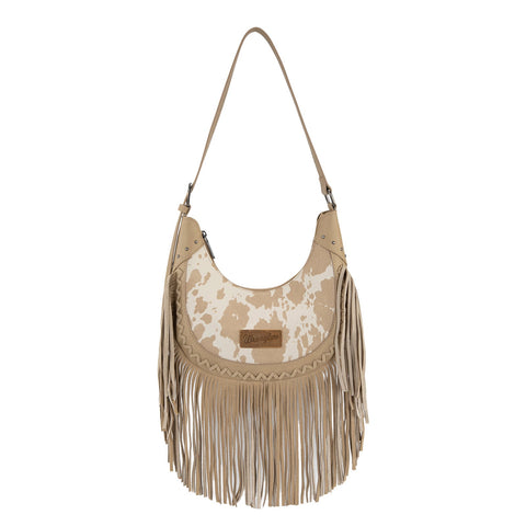 Wrangler Cow Print Fringe Shoulder Hobo Bag