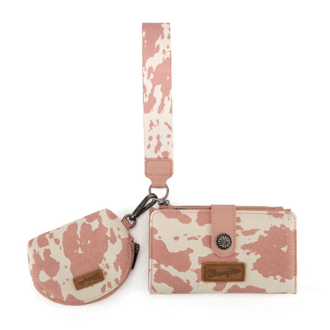 Wrangler Cow Print Wallet & Coin Pouch Wristlet Set