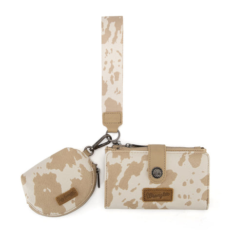 Wrangler Cow Print Wallet & Coin Pouch Wristlet Set