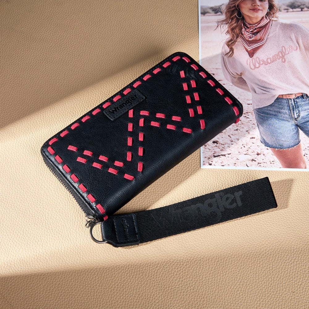 Wrangler Western Stitch Zip Around Wristlet Wallet