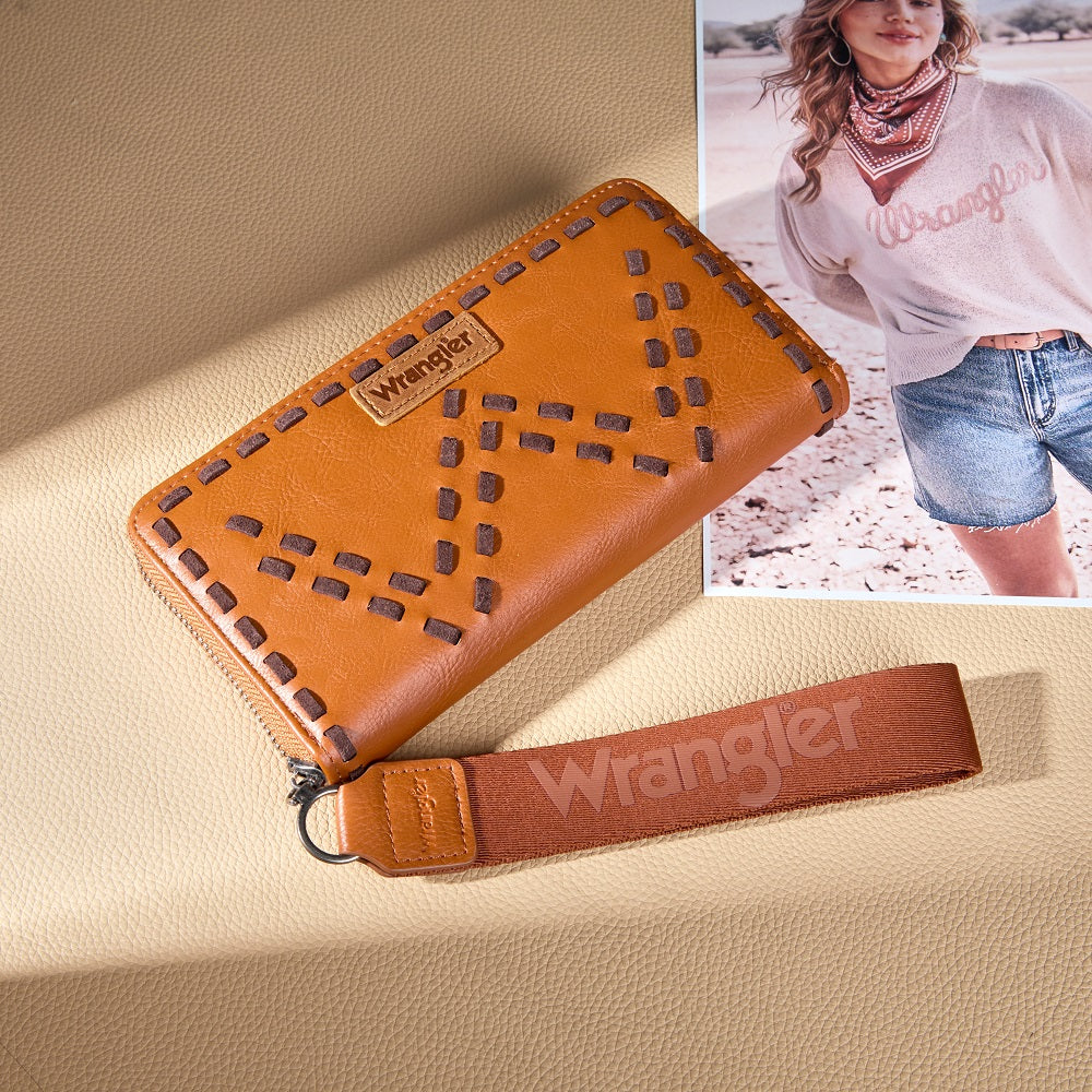 Wrangler Western Stitch Zip Around Wristlet Wallet