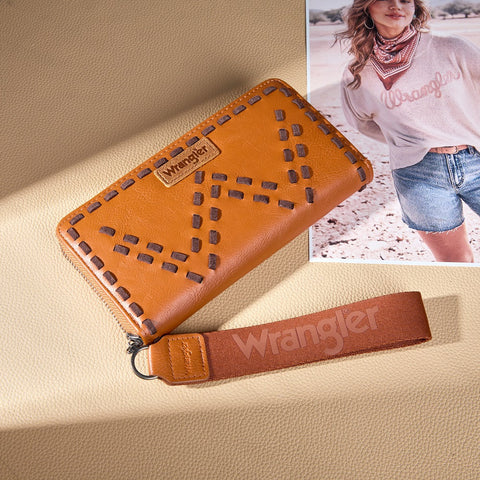 Wrangler Western Stitch Zip Around Wristlet Wallet