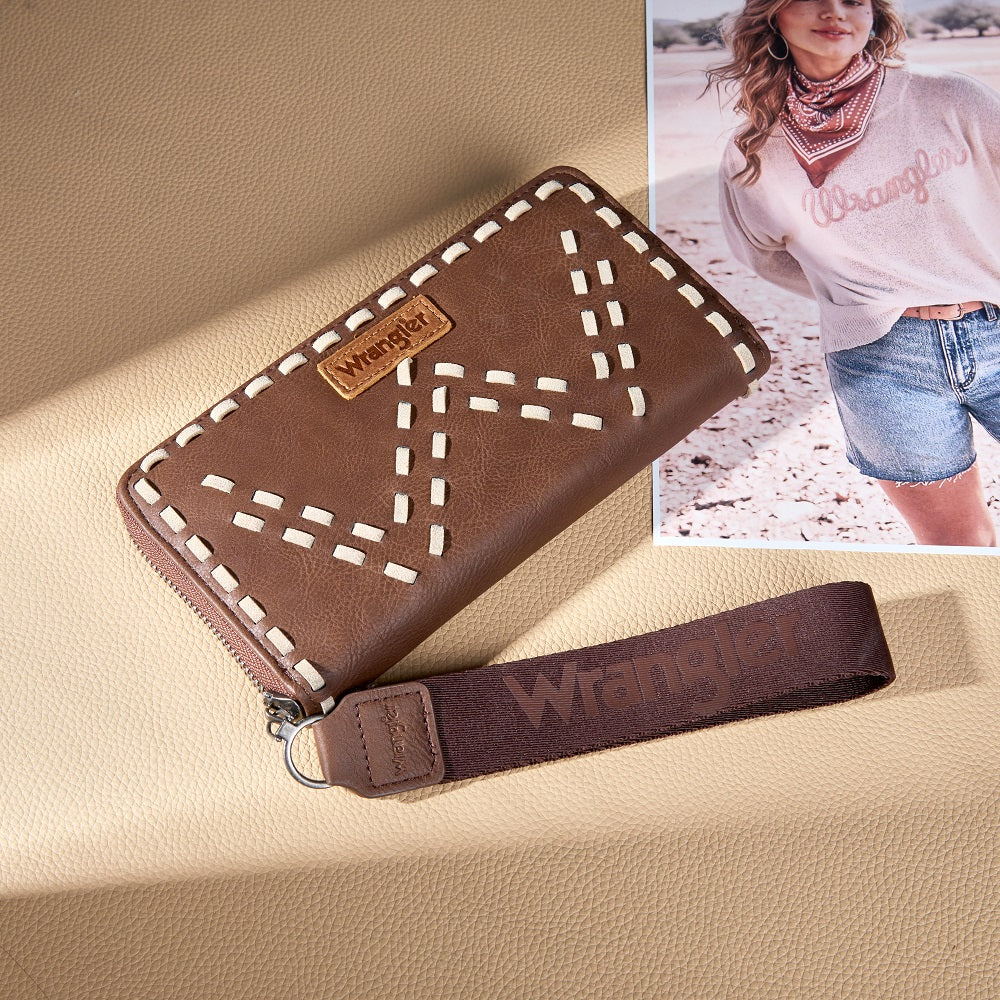 Wrangler Western Stitch Zip Around Wristlet Wallet
