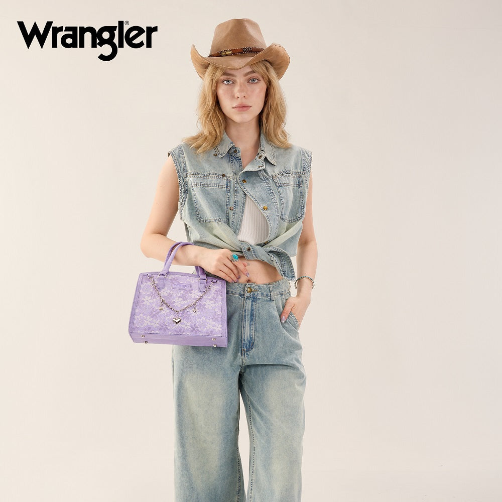 Wrangler Western Chic Lace with Chain Charm Satchel/Crossbody Bag