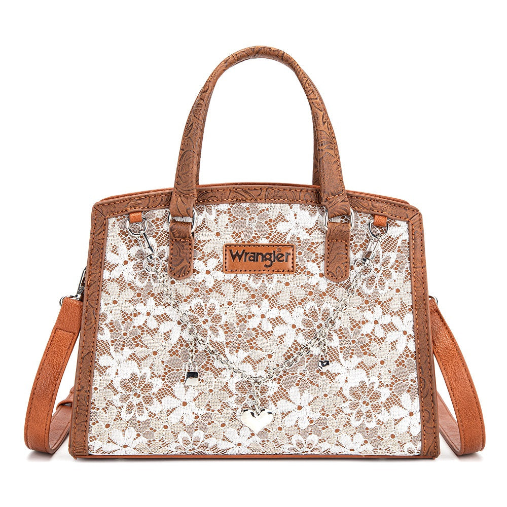 Wrangler Western Chic Lace with Chain Charm Satchel/Crossbody Bag