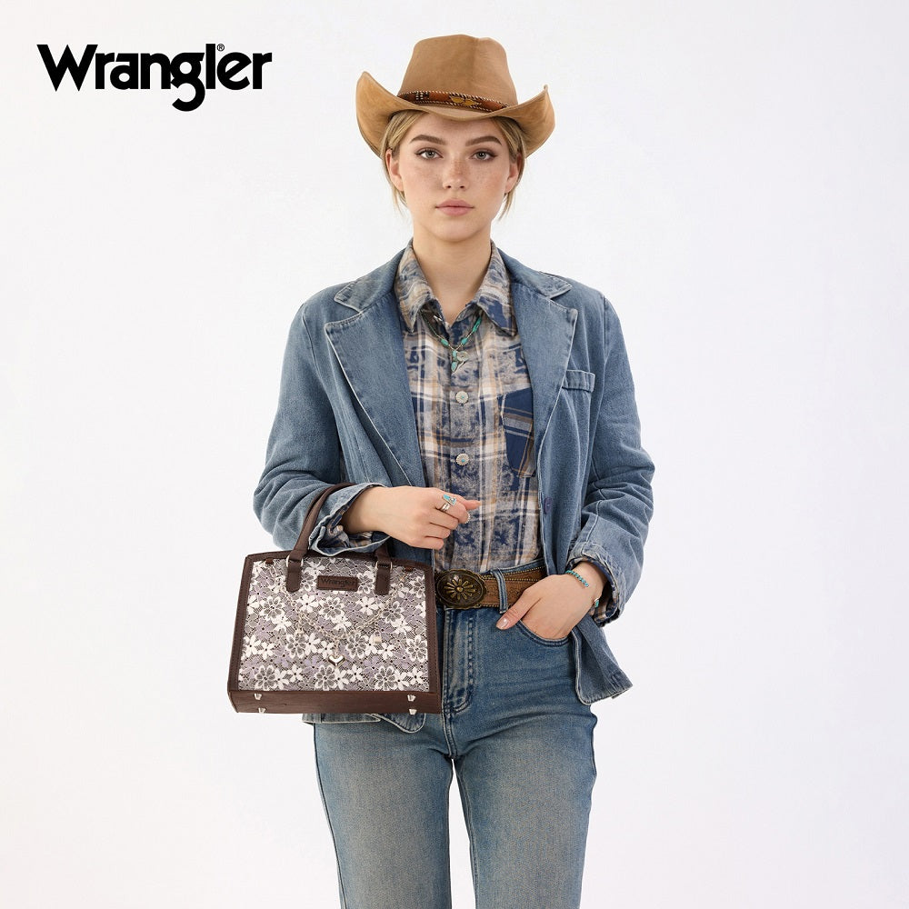 Wrangler Western Chic Lace with Chain Charm Satchel/Crossbody Bag