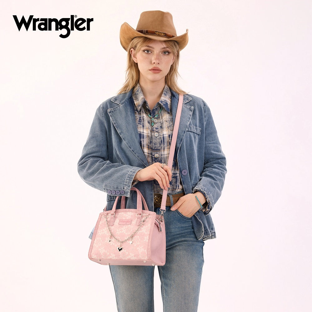 Wrangler Western Chic Lace with Chain Charm Satchel/Crossbody Bag