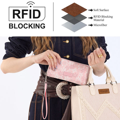 Wrangler Lace Floral RFID Blocking Zip Around Wallet