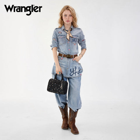 Wrangler Western Rhinestone Denim Boston Bag