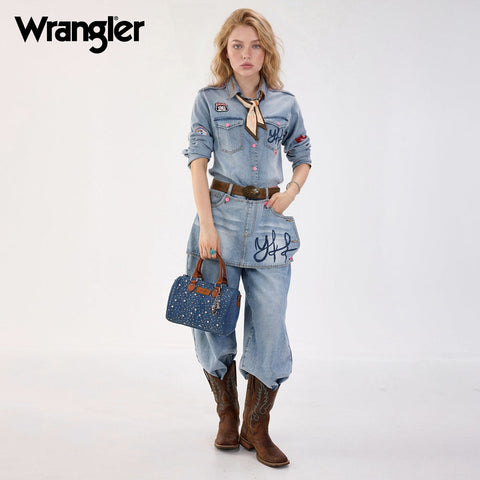 Wrangler Western Rhinestone Denim Boston Bag