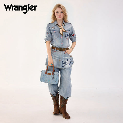 Wrangler Western Rhinestone Denim Boston Bag