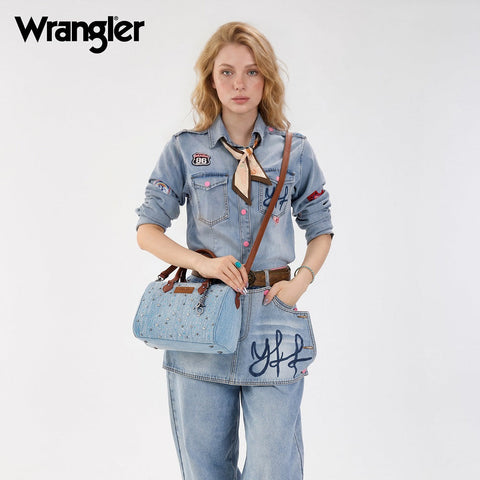 Wrangler Western Rhinestone Denim Boston Bag
