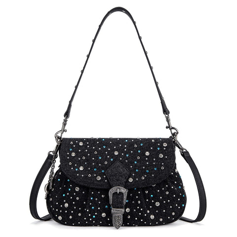 Wrangler Western Rhinestone Denim Flap Crossbody Shoulder Bag