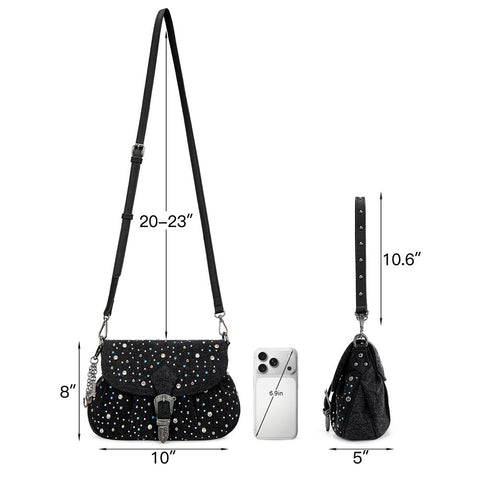 Wrangler Western Rhinestone Denim Flap Crossbody Shoulder Bag