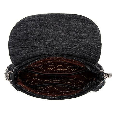 Wrangler Western Rhinestone Denim Flap Crossbody Shoulder Bag