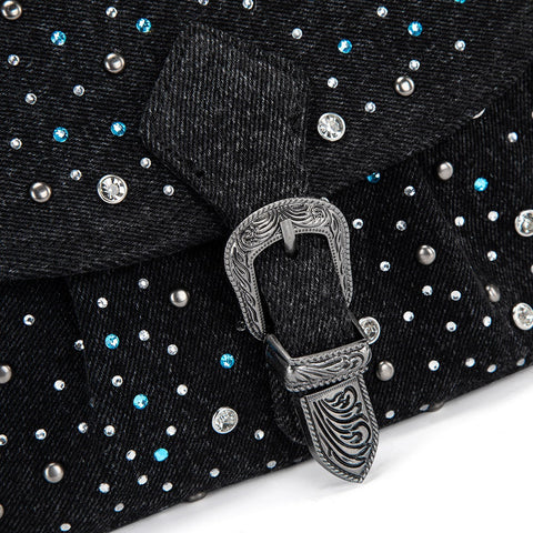 Wrangler Western Rhinestone Denim Flap Crossbody Shoulder Bag