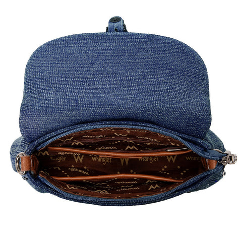 Wrangler Western Rhinestone Denim Flap Crossbody Shoulder Bag