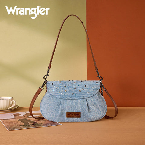 Wrangler Western Rhinestone Denim Flap Crossbody Shoulder Bag