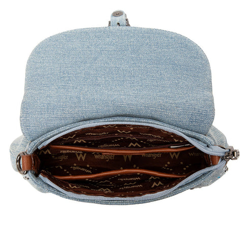 Wrangler Western Rhinestone Denim Flap Crossbody Shoulder Bag