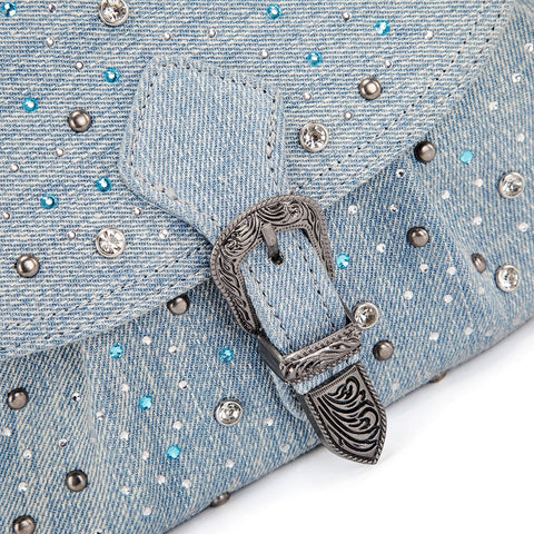 Wrangler Western Rhinestone Denim Flap Crossbody Shoulder Bag