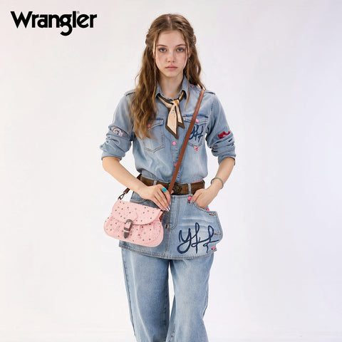Wrangler Western Rhinestone Denim Flap Crossbody Shoulder Bag