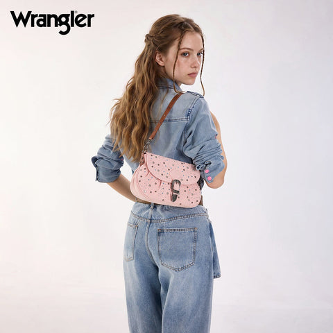 Wrangler Western Rhinestone Denim Flap Crossbody Shoulder Bag