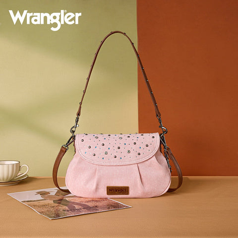 Wrangler Western Rhinestone Denim Flap Crossbody Shoulder Bag