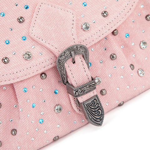 Wrangler Western Rhinestone Denim Flap Crossbody Shoulder Bag