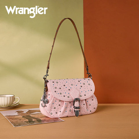 Wrangler Western Rhinestone Denim Flap Crossbody Shoulder Bag