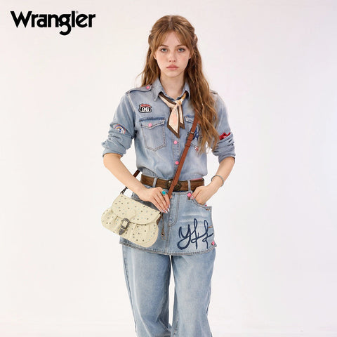 Wrangler Western Rhinestone Denim Flap Crossbody Shoulder Bag