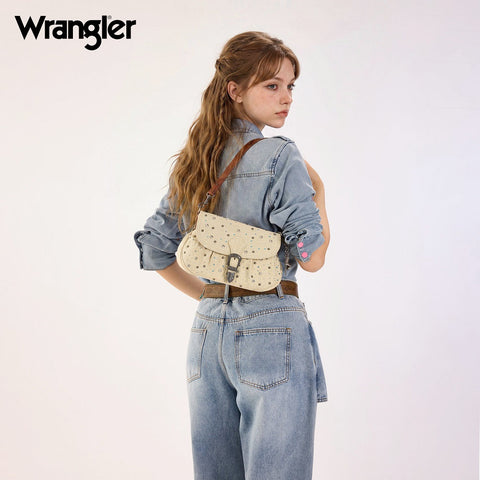 Wrangler Western Rhinestone Denim Flap Crossbody Shoulder Bag
