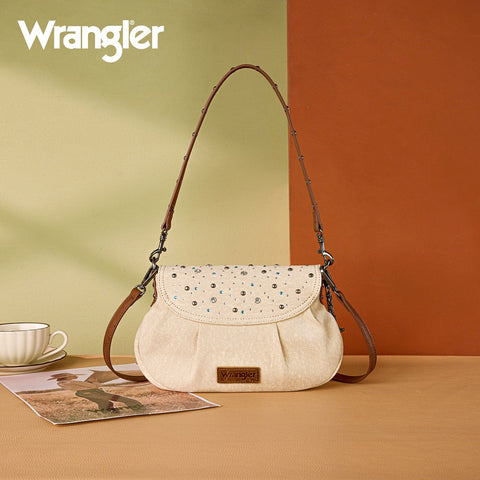 Wrangler Western Rhinestone Denim Flap Crossbody Shoulder Bag