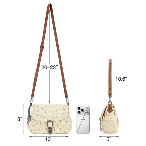 Wrangler Western Rhinestone Denim Flap Crossbody Shoulder Bag