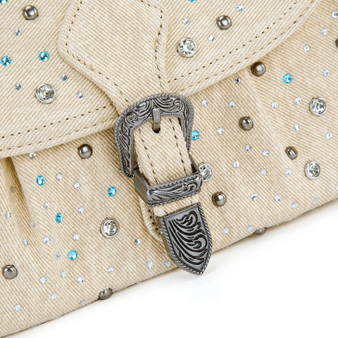 Wrangler Western Rhinestone Denim Flap Crossbody Shoulder Bag
