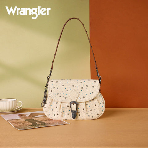 Wrangler Western Rhinestone Denim Flap Crossbody Shoulder Bag