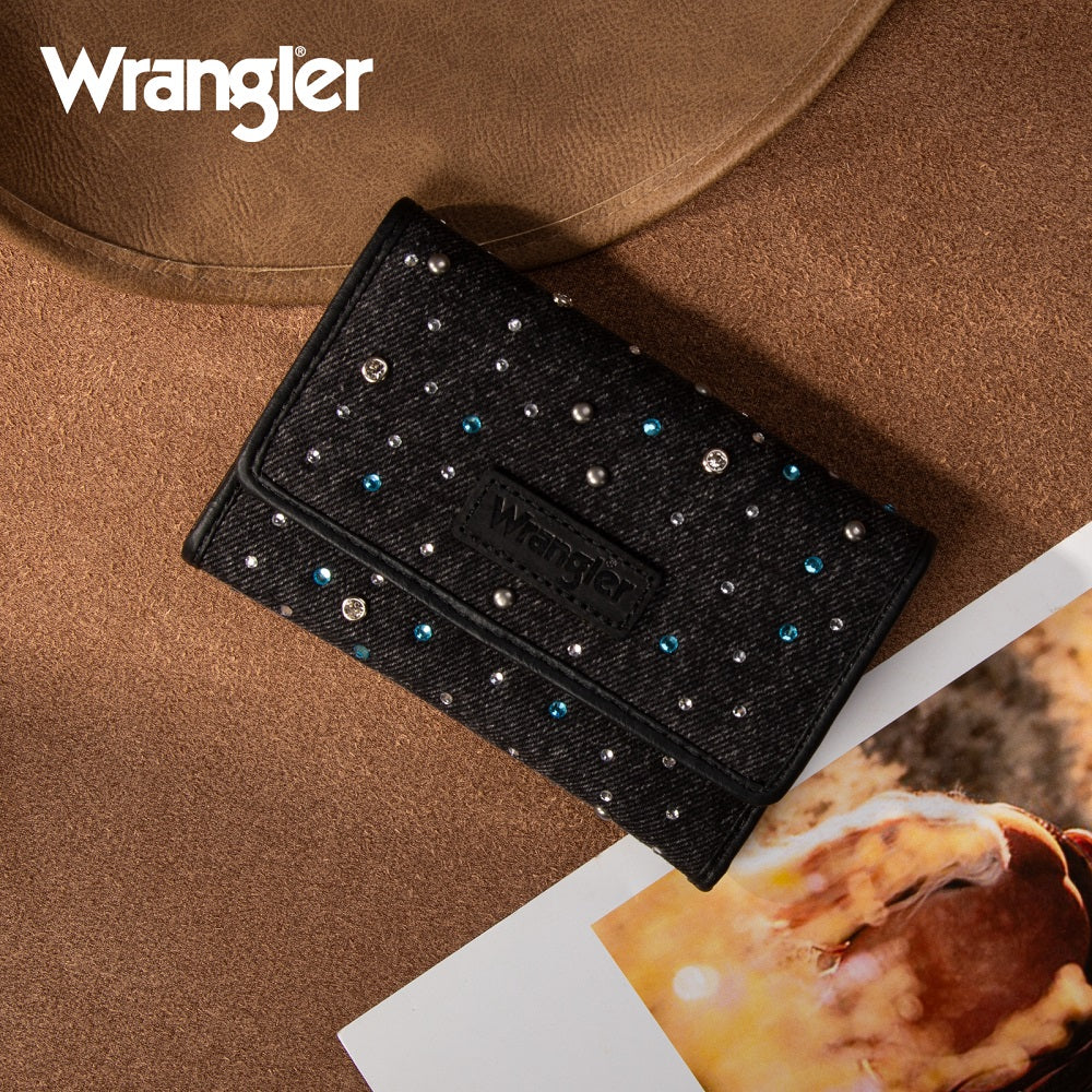 Wrangler Rhinestone Denim RFID Trifold Wallet