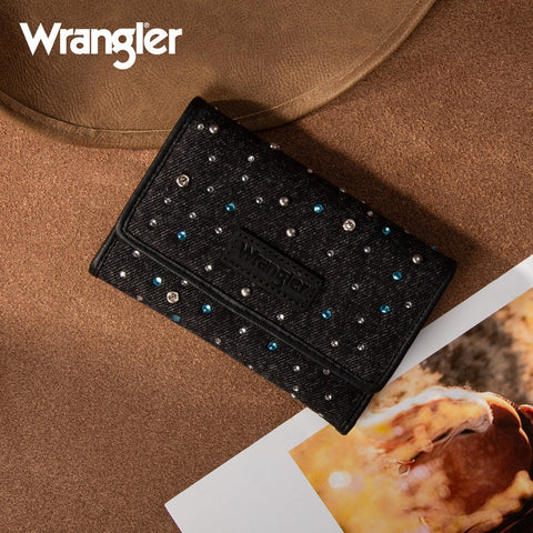 Wrangler Rhinestone Denim RFID Trifold Wallet