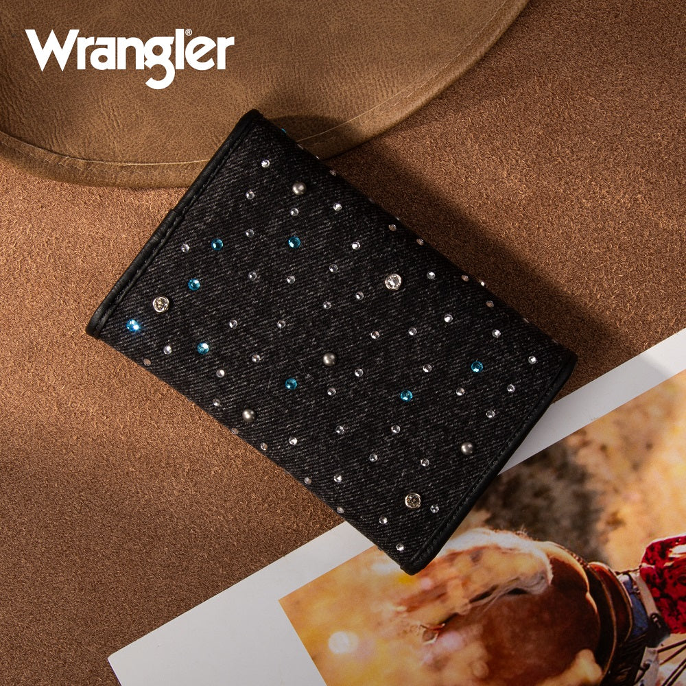 Wrangler Rhinestone Denim RFID Trifold Wallet