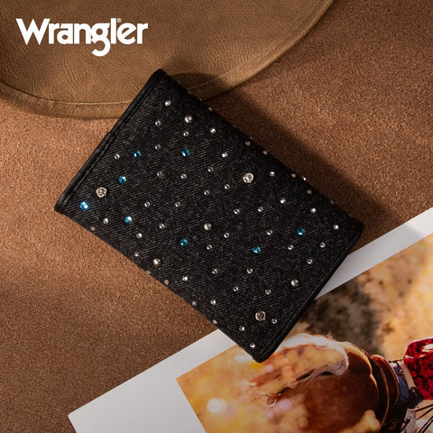 Wrangler Rhinestone Denim RFID Trifold Wallet